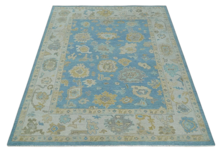 Antique Blue 8x10, 9x12, 10x14 and 12x15 Hand Knotted Silver and Brown Traditional Persian Oushak Wool Rug | NT9 - The Rug Decor