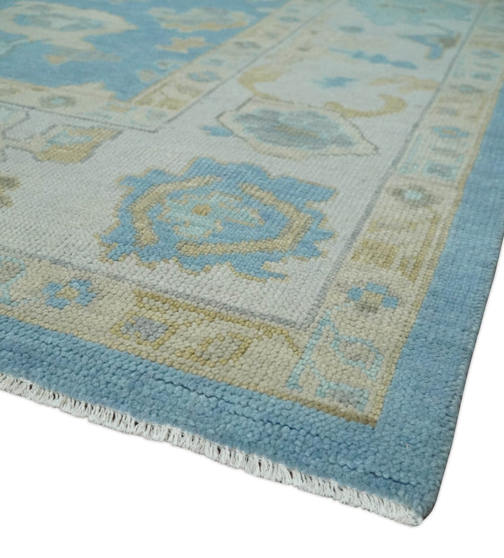 Antique Blue 8x10, 9x12, 10x14 and 12x15 Hand Knotted Silver and Brown Traditional Persian Oushak Wool Rug | NT9 - The Rug Decor