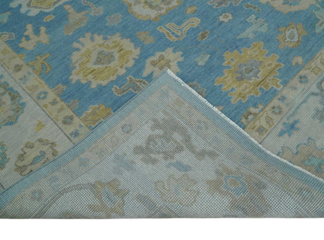Antique Blue 8x10, 9x12, 10x14 and 12x15 Hand Knotted Silver and Brown Traditional Persian Oushak Wool Rug | NT9 - The Rug Decor