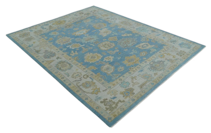 Antique Blue 8x10, 9x12, 10x14 and 12x15 Hand Knotted Silver and Brown Traditional Persian Oushak Wool Rug | NT9 - The Rug Decor