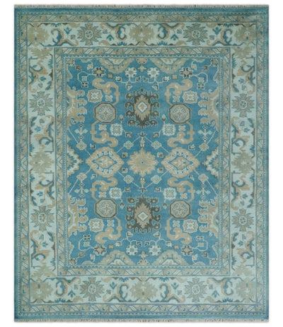 Antique Blue and Ivory 8x10Traditional Persian Oushak Wool Rug | TRDCP1126810 - The Rug Decor