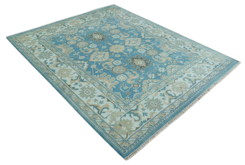 Antique Blue and Ivory 8x10Traditional Persian Oushak Wool Rug | TRDCP1126810 - The Rug Decor