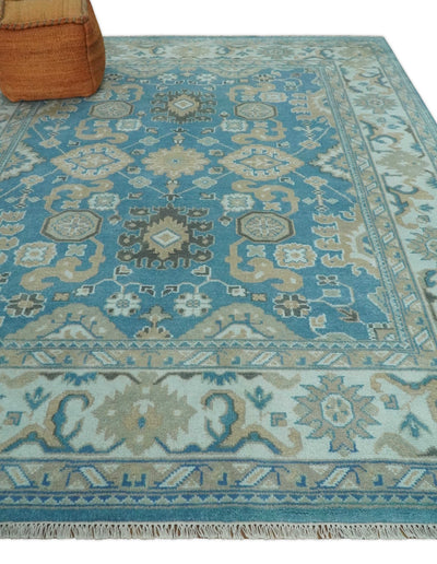 Antique Blue and Ivory 8x10Traditional Persian Oushak Wool Rug | TRDCP1126810 - The Rug Decor