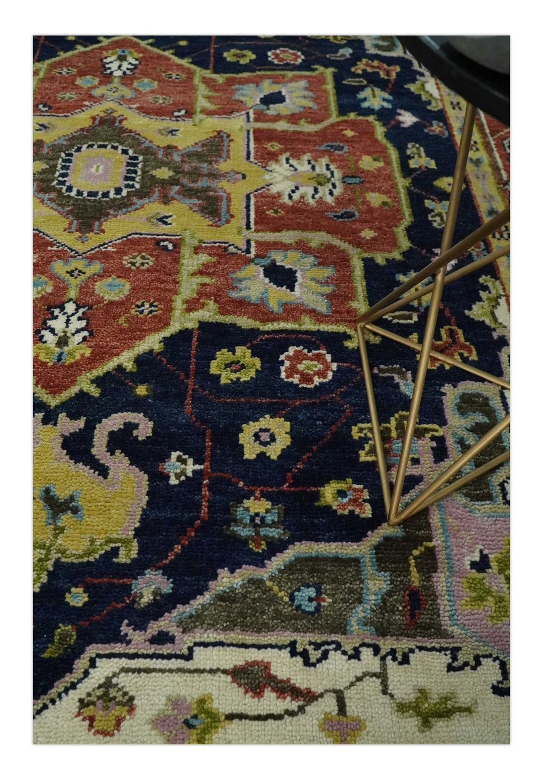 Antique Blue and Rust Hand Knotted 5x8, 6x9, 8x10, 9x12, 10x14 and 12x15 Traditional Vintage Persian Heriz Serapi Wool Rug | TRDCP906 - The Rug Decor