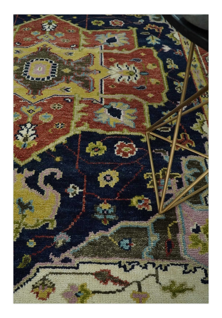 Antique Blue and Rust Hand Knotted 5x8, 6x9, 8x10, 9x12, 10x14 and 12x15 Traditional Vintage Persian Heriz Serapi Wool Rug | TRDCP906 - The Rug Decor