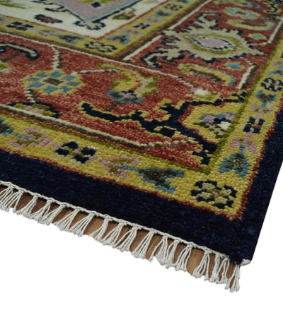 Antique Blue and Rust Hand Knotted 5x8, 6x9, 8x10, 9x12, 10x14 and 12x15 Traditional Vintage Persian Heriz Serapi Wool Rug | TRDCP906 - The Rug Decor