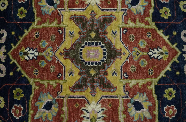 Antique Blue and Rust Hand Knotted 5x8, 6x9, 8x10, 9x12, 10x14 and 12x15 Traditional Vintage Persian Heriz Serapi Wool Rug | TRDCP906 - The Rug Decor