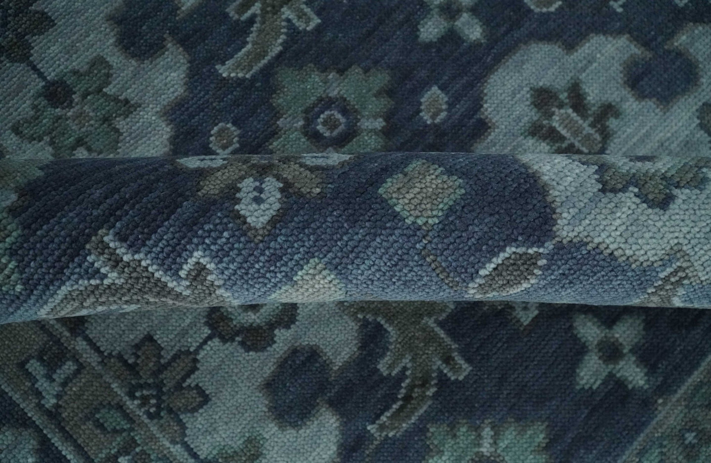 Antique Blue and Silver Traditional Hand Knotted Vintage Oushak Wool Rug, Living Room Rug | NT30 - The Rug Decor