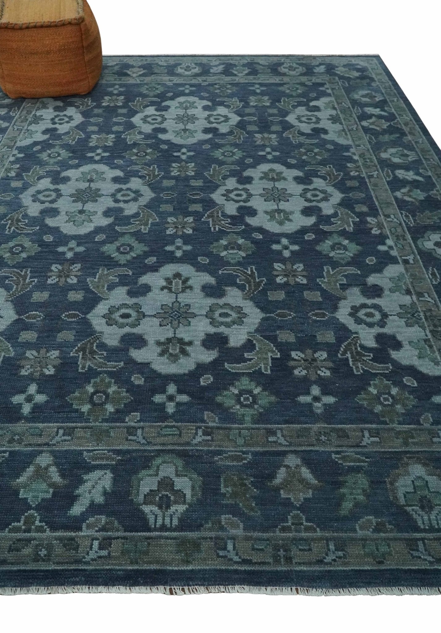 Antique Blue and Silver Traditional Hand Knotted Vintage Oushak Wool Rug, Living Room Rug | NT30 - The Rug Decor