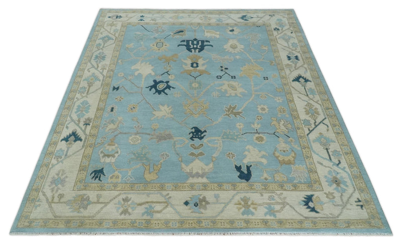 Antique Blue, Ivory and Beige Oushak 6x9, 8x10, 9x12, 10x14 and 12x15 Traditional Persian Oushak Wool Rug | NT14 - The Rug Decor