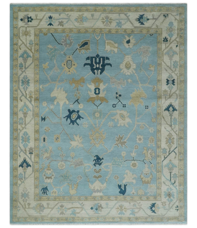 Antique Blue, Ivory and Beige Oushak 6x9, 8x10, 9x12, 10x14 and 12x15 Traditional Persian Oushak Wool Rug | NT14 - The Rug Decor