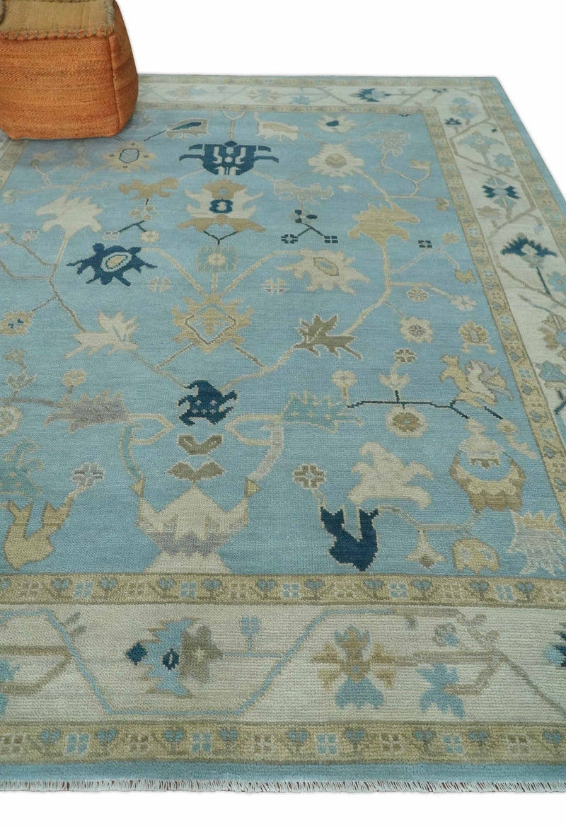 Antique Blue, Ivory and Beige Oushak 6x9, 8x10, 9x12, 10x14 and 12x15 Traditional Persian Oushak Wool Rug | NT14 - The Rug Decor