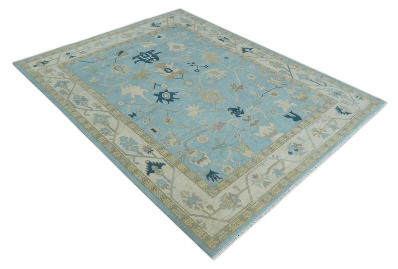 Antique Blue, Ivory and Beige Oushak 6x9, 8x10, 9x12, 10x14 and 12x15 Traditional Persian Oushak Wool Rug | NT14 - The Rug Decor