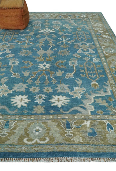 Antique Blue Oushak 6x9, 8x10, 9x12, 10x14 and 12x15 Brown Traditional Persian Oushak Wool Rug | TRDCP1127 - The Rug Decor