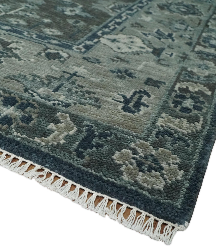 Antique Charcoal Hand Knotted Oushak 5x8, 6x9, 8x10, 9x12, 10x14 and 12x15 Silver and Blue Traditional Persian Wool Rug | TRDCP913810 - The Rug Decor