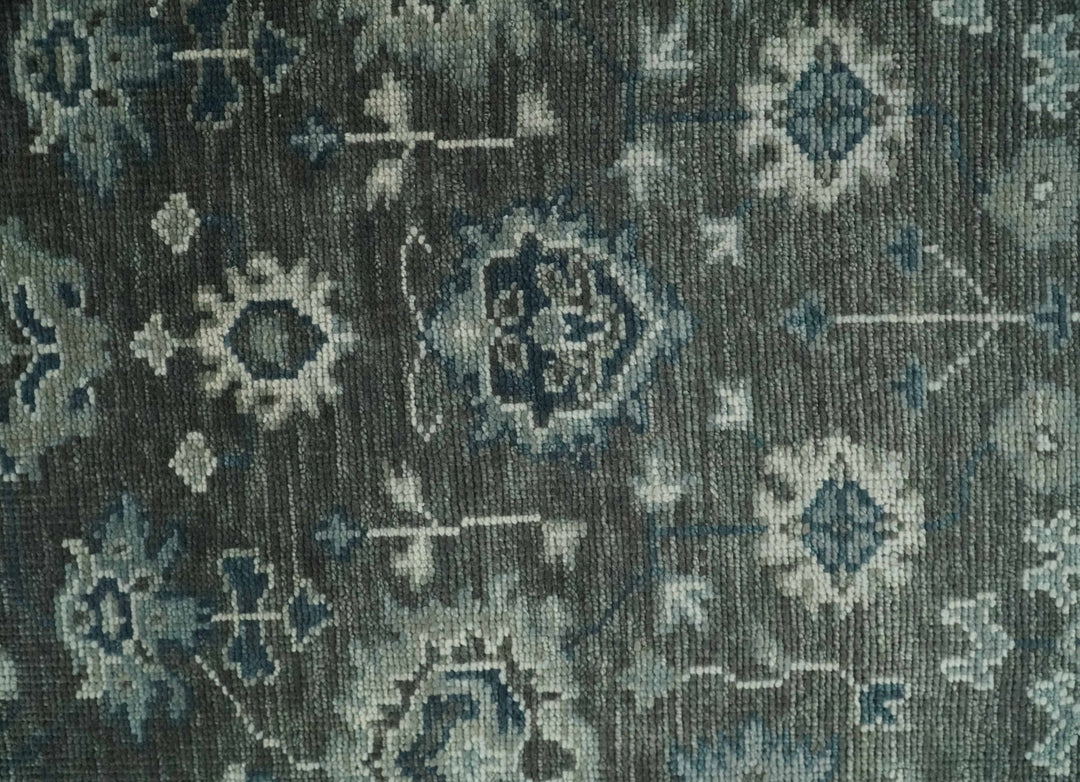Antique Charcoal Hand Knotted Oushak 5x8, 6x9, 8x10, 9x12, 10x14 and 12x15 Silver and Blue Traditional Persian Wool Rug | TRDCP913810 - The Rug Decor