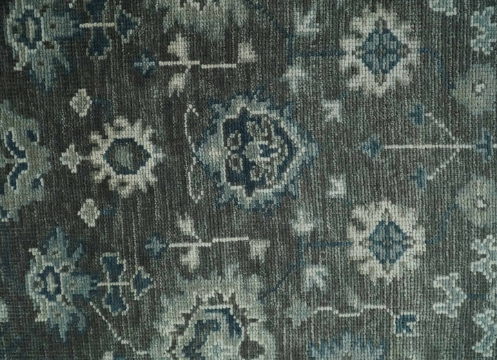Antique Charcoal Hand Knotted Oushak 5x8, 6x9, 8x10, 9x12, 10x14 and 12x15 Silver and Blue Traditional Persian Wool Rug | TRDCP913810 - The Rug Decor