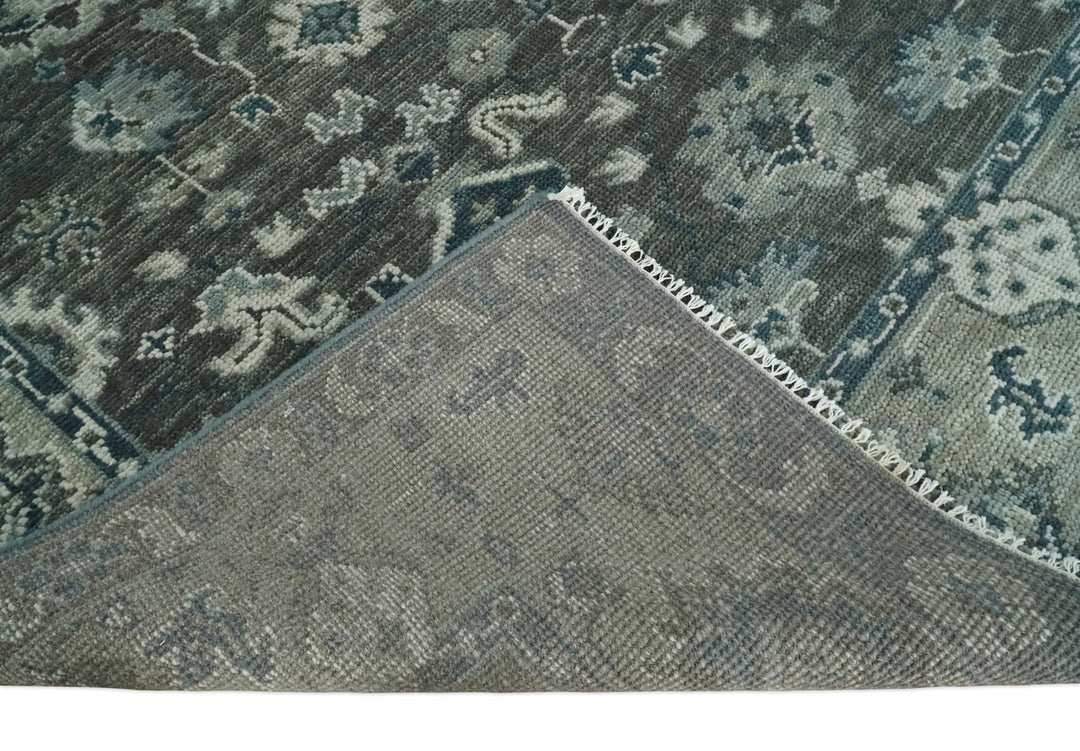 Antique Charcoal Hand Knotted Oushak 5x8, 6x9, 8x10, 9x12, 10x14 and 12x15 Silver and Blue Traditional Persian Wool Rug | TRDCP913810 - The Rug Decor