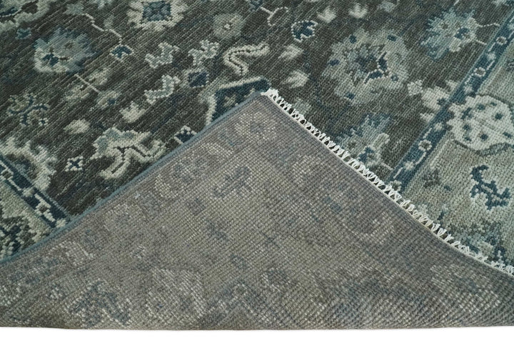 Antique Charcoal Hand Knotted Oushak 5x8, 6x9, 8x10, 9x12, 10x14 and 12x15 Silver and Blue Traditional Persian Wool Rug | TRDCP913810 - The Rug Decor