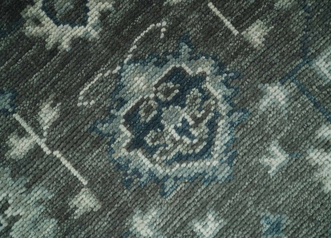 Antique Charcoal Hand Knotted Oushak 5x8, 6x9, 8x10, 9x12, 10x14 and 12x15 Silver and Blue Traditional Persian Wool Rug | TRDCP913810 - The Rug Decor