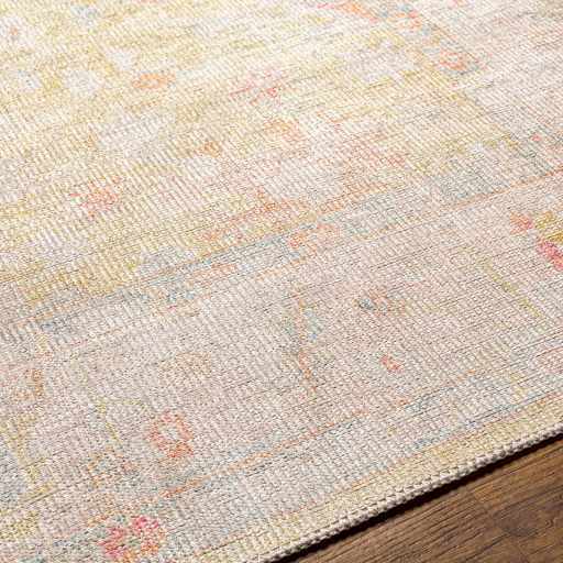 Antique Distressed Finished Mustard and Light Pink Oushak Washable Turkish Design Rug - The Rug Decor