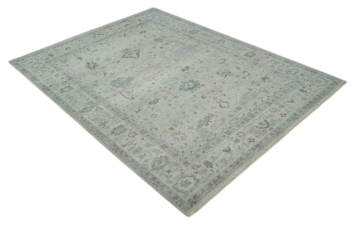 Antique Distressed look Beige and Charcoal Low Pile Multi Size Oushak wool Area Rug - The Rug Decor
