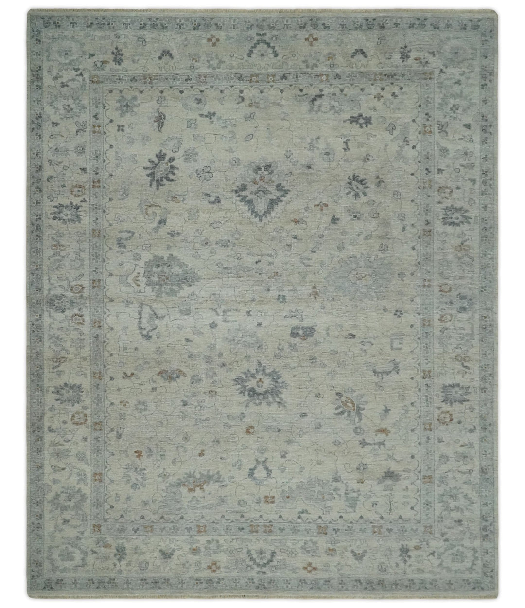 Antique Distressed look Beige and Charcoal Low Pile Multi Size Oushak wool Area Rug - The Rug Decor