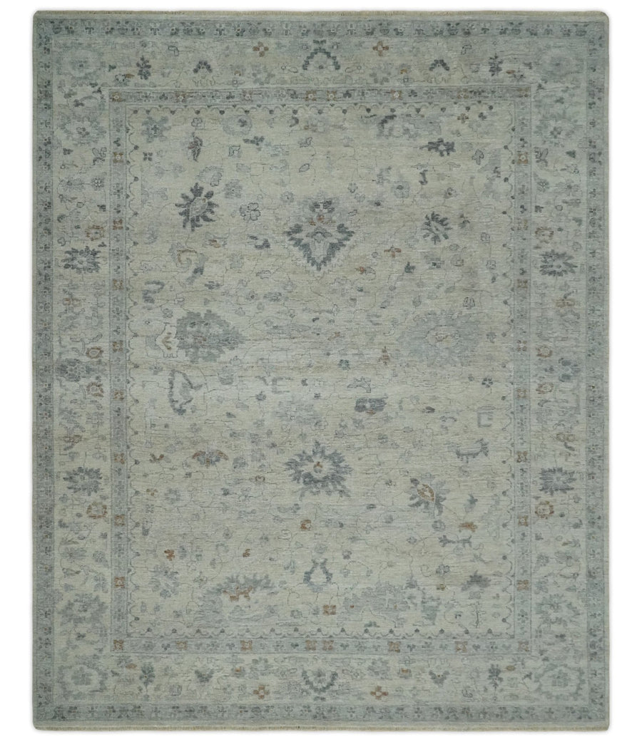 Antique Distressed look Beige and Charcoal Low Pile Multi Size Oushak wool Area Rug - The Rug Decor