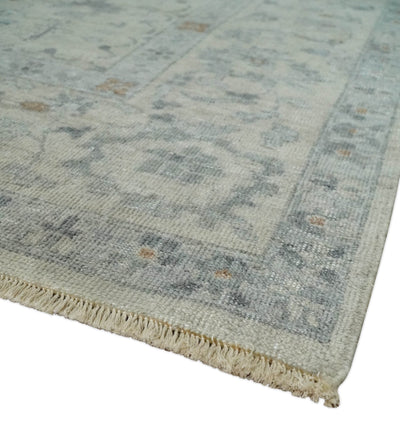 Antique Distressed look Beige and Charcoal Low Pile Multi Size Oushak wool Area Rug - The Rug Decor