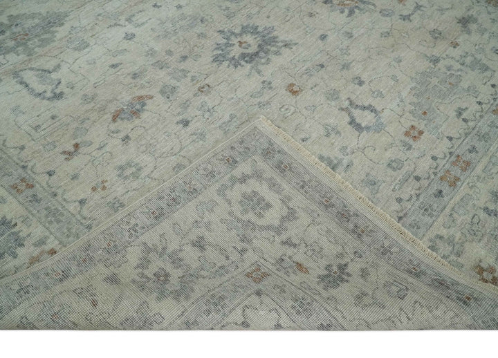 Antique Distressed look Beige and Charcoal Low Pile Multi Size Oushak wool Area Rug - The Rug Decor