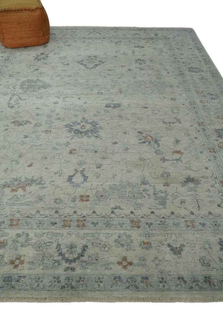 Antique Distressed look Beige and Charcoal Low Pile Multi Size Oushak wool Area Rug - The Rug Decor
