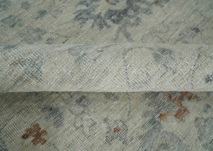 Antique Distressed look Beige and Charcoal Low Pile Multi Size Oushak wool Area Rug - The Rug Decor