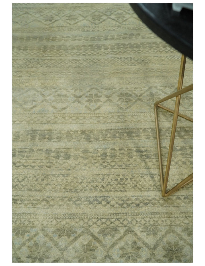 Antique faded 8x10 Vintage Oriental Traditional Olive and Beige Wool Area Rug | TRDCP547810 - The Rug Decor