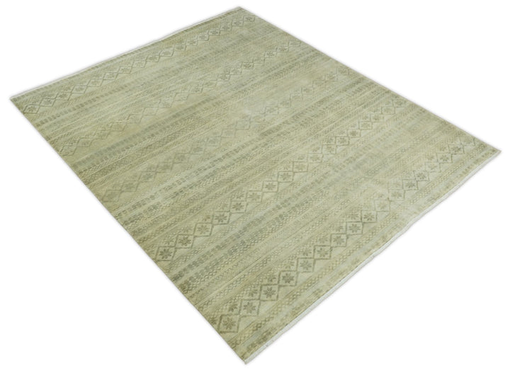 Antique faded 8x10 Vintage Oriental Traditional Olive and Beige Wool Area Rug | TRDCP547810 - The Rug Decor