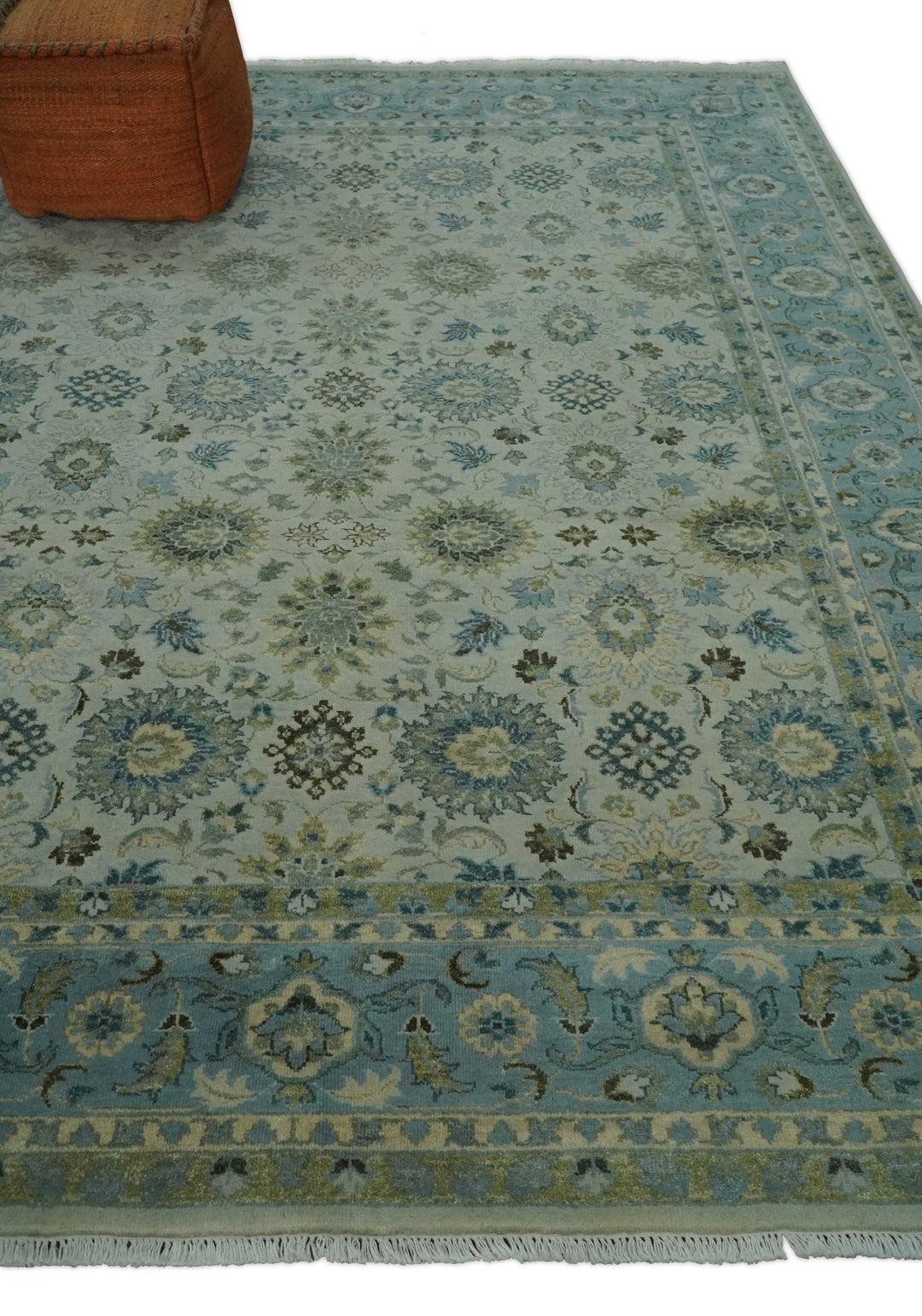 Antique Fine 8x10 Hand Knotted Beige and Blue Traditional Vintage Persian Wool Rug | TRDCP828810 - The Rug Decor