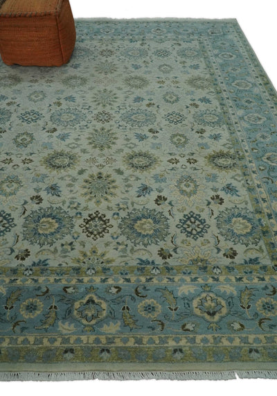 Antique Fine 8x10 Hand Knotted Beige and Blue Traditional Vintage Persian Wool Rug | TRDCP828810 - The Rug Decor