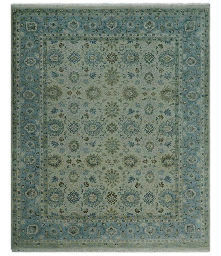 Antique Fine 8x10 Hand Knotted Beige and Blue Traditional Vintage Persian Wool Rug | TRDCP828810 - The Rug Decor
