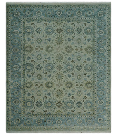 Antique Fine 8x10 Hand Knotted Beige and Blue Traditional Vintage Persian Wool Rug | TRDCP828810 - The Rug Decor