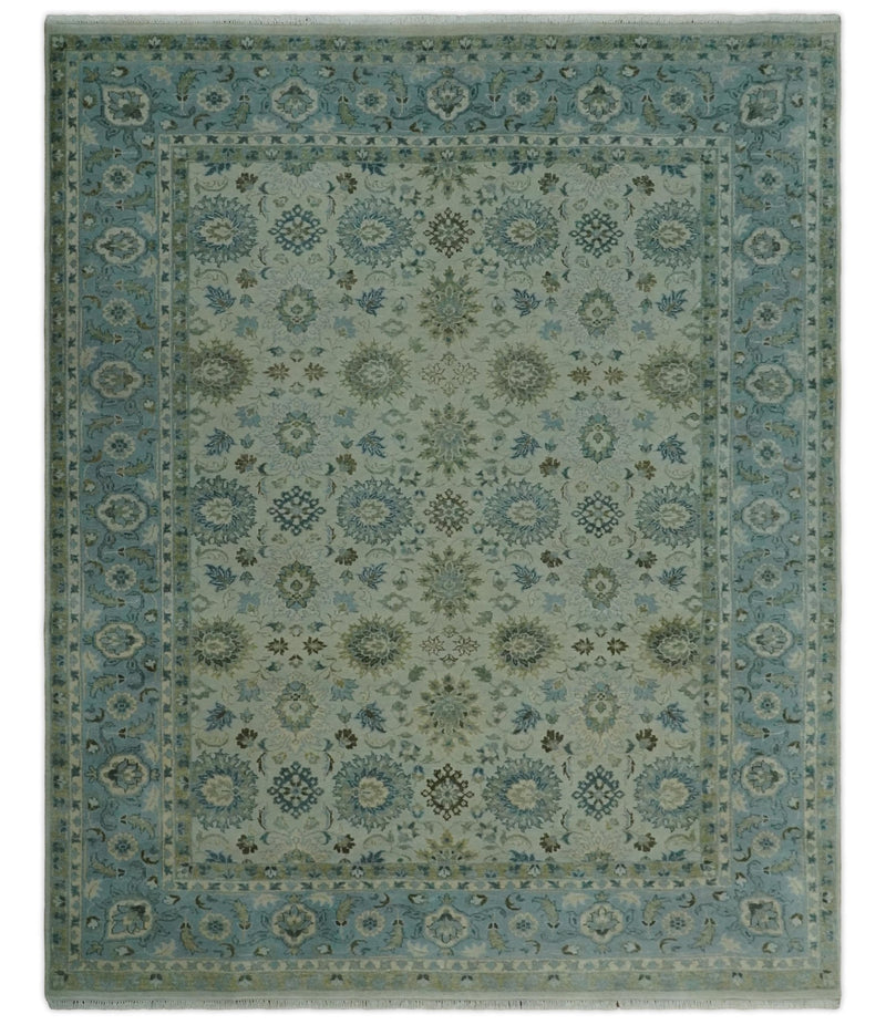Antique Fine 8x10 Hand Knotted Beige and Blue Traditional Vintage Persian Wool Rug | TRDCP828810 - The Rug Decor