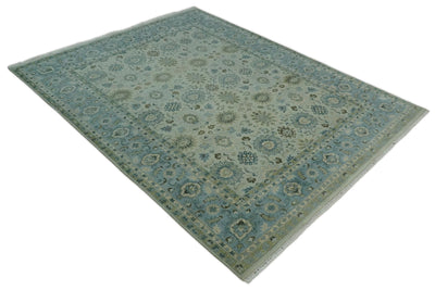 Antique Fine 8x10 Hand Knotted Beige and Blue Traditional Vintage Persian Wool Rug | TRDCP828810 - The Rug Decor