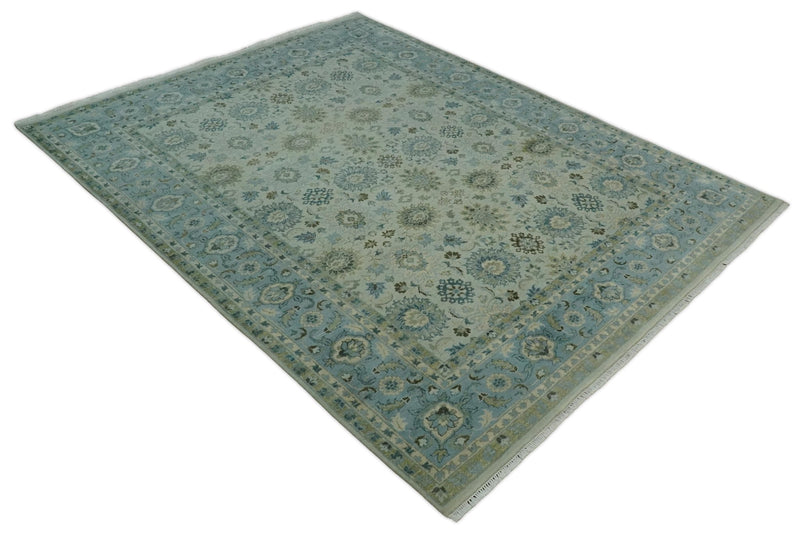 Antique Fine 8x10 Hand Knotted Beige and Blue Traditional Vintage Persian Wool Rug | TRDCP828810 - The Rug Decor