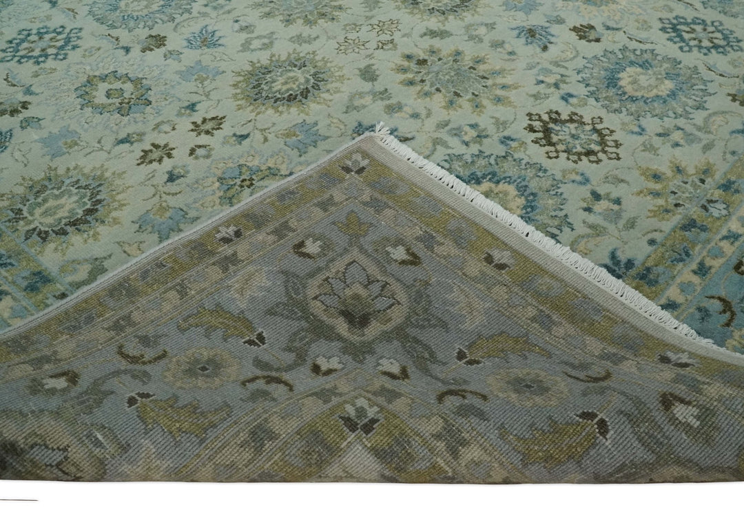 Antique Fine 8x10 Hand Knotted Beige and Blue Traditional Vintage Persian Wool Rug | TRDCP828810 - The Rug Decor