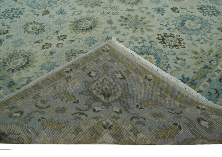 Antique Fine 8x10 Hand Knotted Beige and Blue Traditional Vintage Persian Wool Rug | TRDCP828810 - The Rug Decor