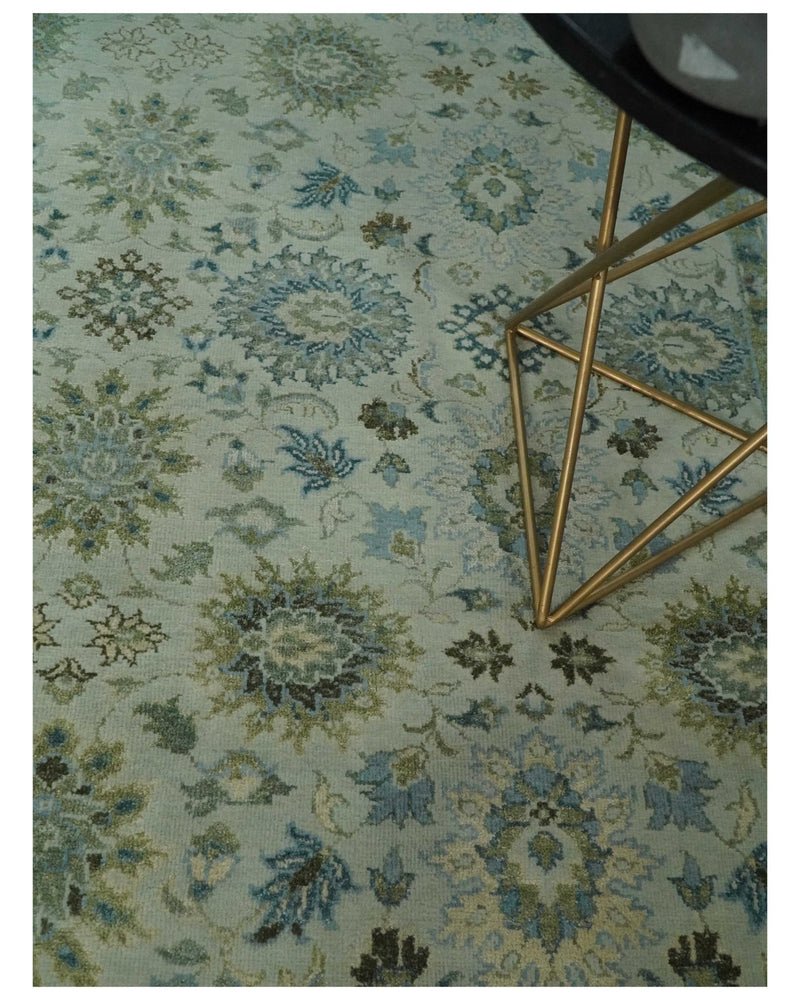 Antique Fine 8x10 Hand Knotted Beige and Blue Traditional Vintage Persian Wool Rug | TRDCP828810 - The Rug Decor
