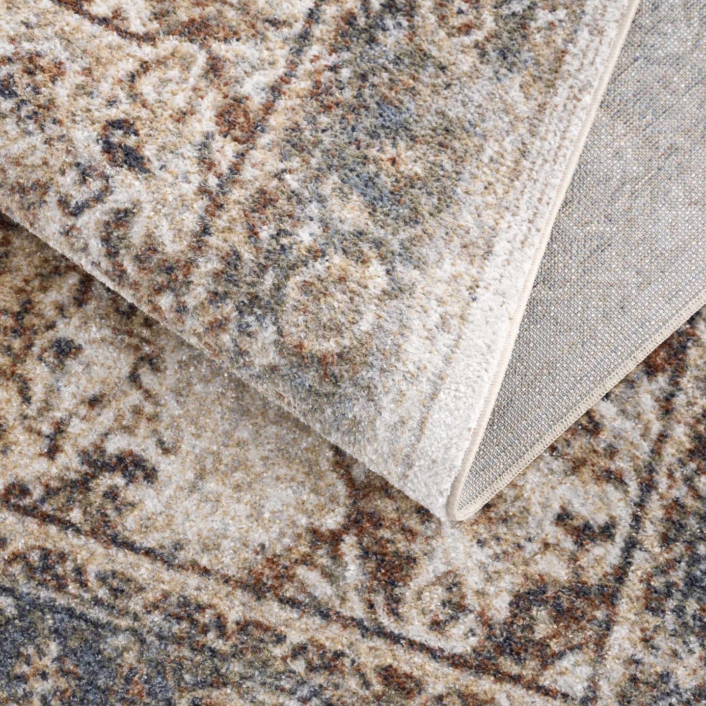 Antique Finish Brown, Silver and Charcoal Traditional Design Washable Area Rug - The Rug Decor