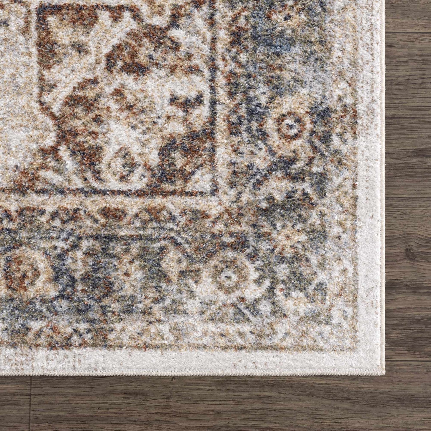 Antique Finish Brown, Silver and Charcoal Traditional Design Washable Area Rug - The Rug Decor