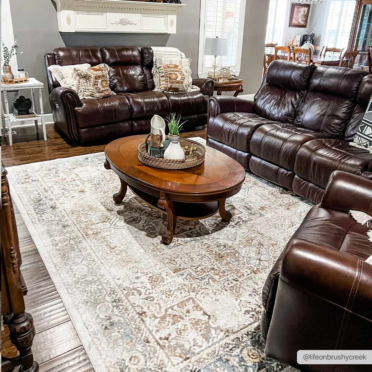 Antique Finish Brown, Silver and Charcoal Traditional Design Washable Area Rug - The Rug Decor