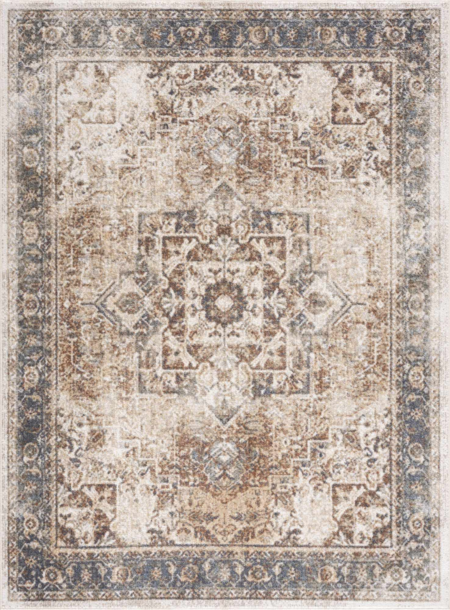 Antique Finish Brown, Silver and Charcoal Traditional Design Washable Area Rug - The Rug Decor