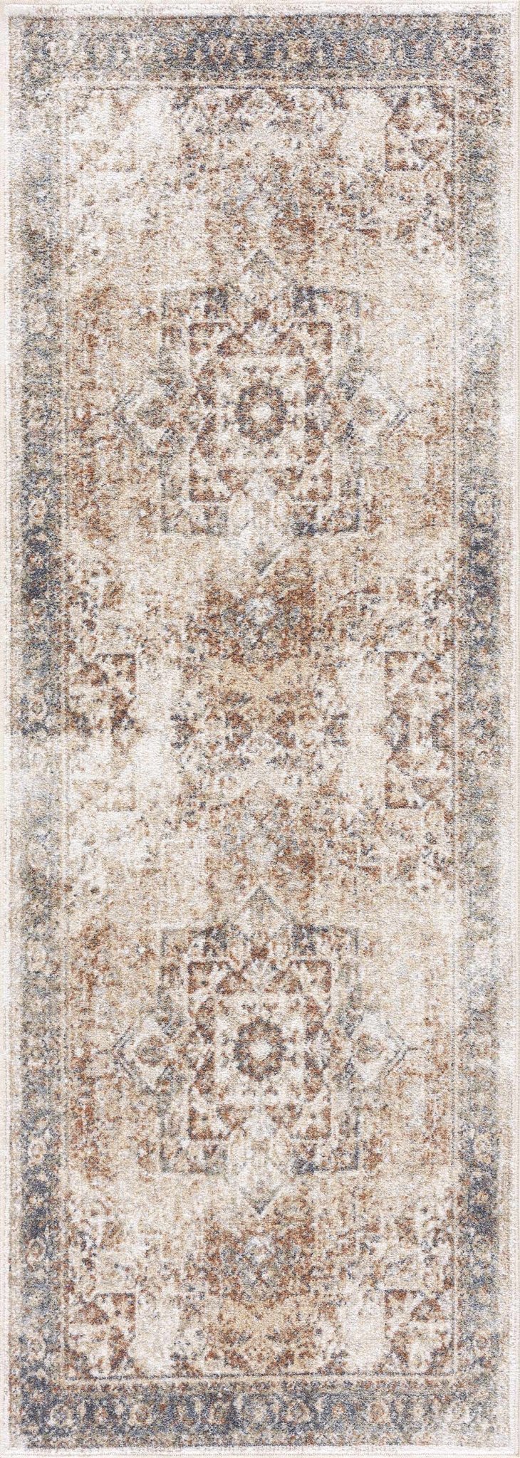 Antique Finish Brown, Silver and Charcoal Traditional Design Washable Area Rug - The Rug Decor
