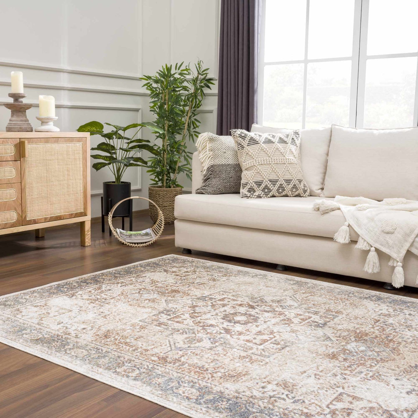 Antique Finish Brown, Silver and Charcoal Traditional Design Washable Area Rug - The Rug Decor